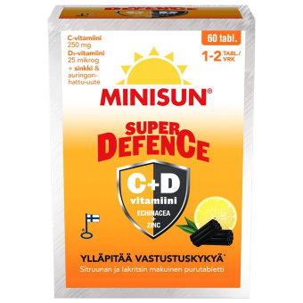 Витамины для иммунитета C +D Super DEFENCE со вкусом лимона и лакрицы жевательные таблетки 60 шт Minisun ( минисан )