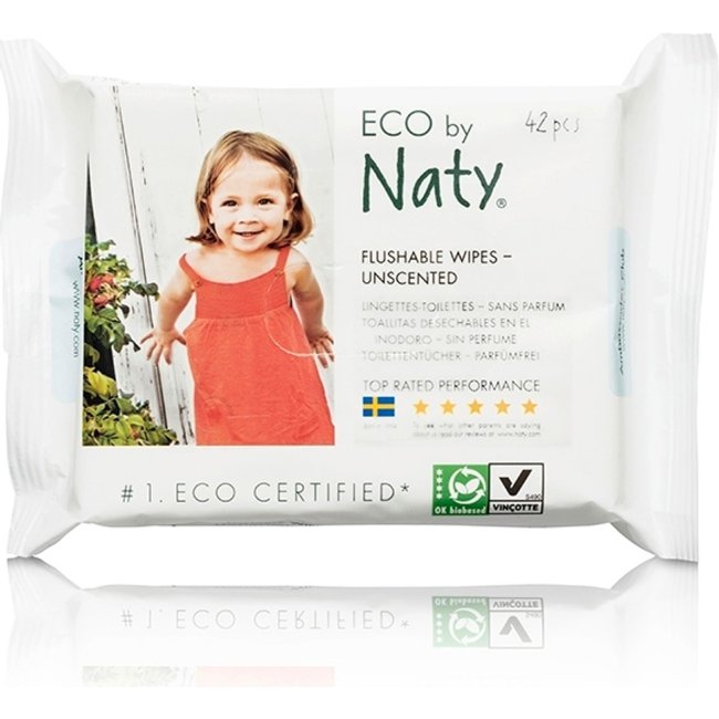 Влажные очищающие салфетки смываемые Naty 42 шт