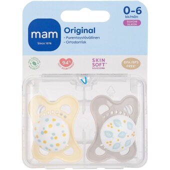 Силиконовая соска-пустышка MAM Original 0-6 мес (уп 2 шт)