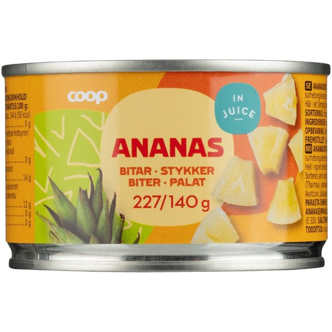 Ананасы кусочками в собственном соку Coop 227/140 гр