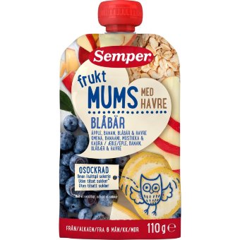 Фруктовое пюре Semper Fruktmums с черникой и овсом 6 мес 110 гр