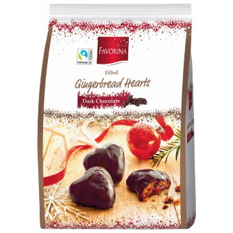 Пряники сердечки с абрикосовой начинкой Favorina (в тёмном шоколаде) 300 гр