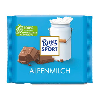 Альпийский молочный шоколад Ritter Sport с 30% содержанием какао 100 гр