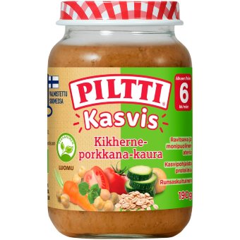 Детское овощное пюре Piltti (уп 190 гр) нут-морковь-овсянка органическое
