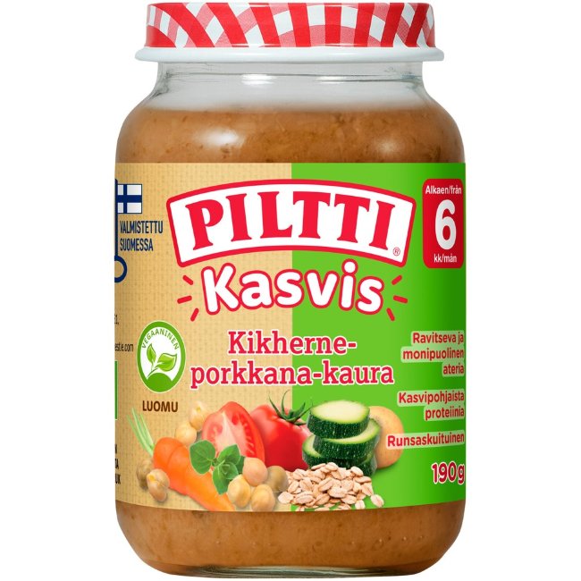 Детское овощное пюре Piltti (уп 190 гр) нут-морковь-овсянка органическое
