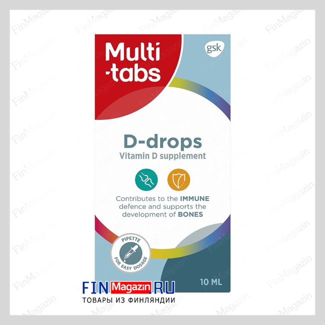 Витамин D в каплях 10 μg D-Tipat 10 мл  Multi-Tabs