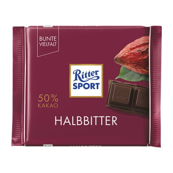 Тёмный шоколад Ritter Sport Halbbitter ( 50% какао ) 100 гр