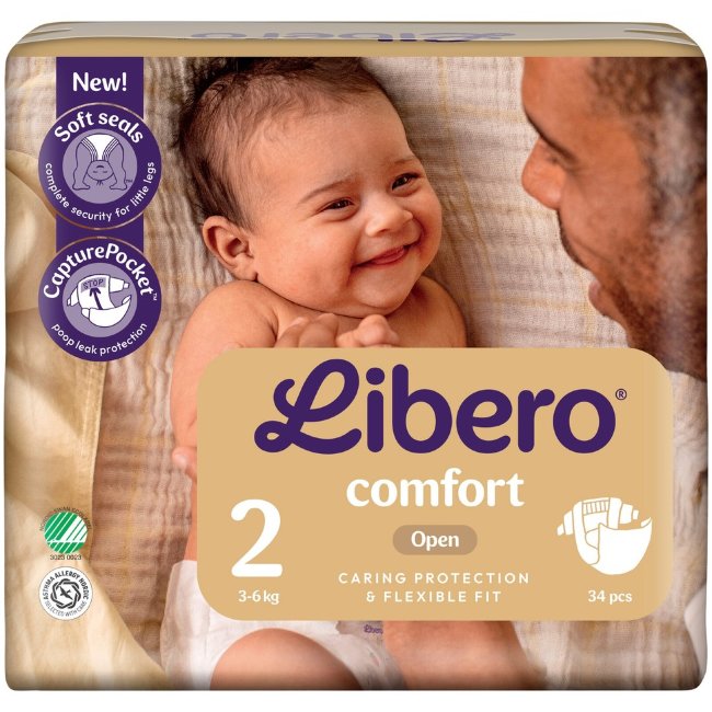 Подгузники-липучки Libero Comfort, размер 2, 34 шт, 3-6 кг