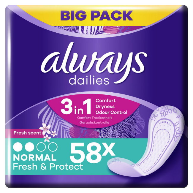 Прокладки гигиенические Always Daily Fresh Protect Normal 2/3 58 шт