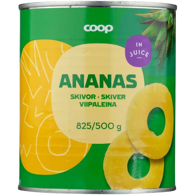 Ананасы кусочки в собственном соку Coop 825/500 гр