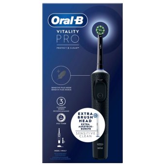 Электрическая зубная щетка Oral-B Vitality Pro Black с технологией Braun, 2 сменные насадки