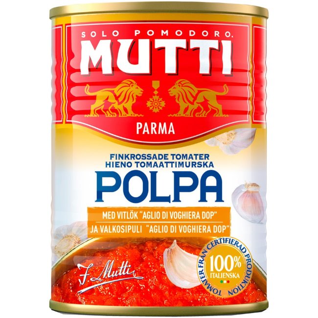 Томаты в собственном соку с чесноком Mutti 400 гр
