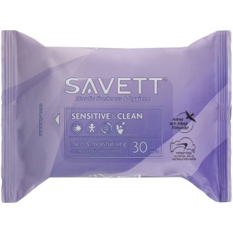 Влажные салфетки без запаха Savett Sensitive Clean для чувствительной кожи 30 шт/уп