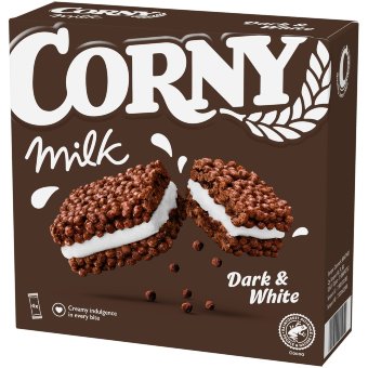 Снек-батончик с какао и молочным кремом Corny Milk Dark & White (уп 4 шт) 120 гр