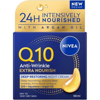 Крем для ночного ухода NIVEA Q10 anti-wrinkle extra nourish deep restoring 50 мл Крем для ночного ухода NIVEA Q10 anti-wrinkle extra nourish deep restoring 50 мл