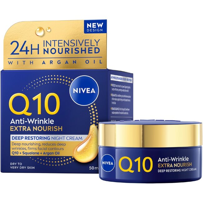 Крем для ночного ухода NIVEA Q10 anti-wrinkle extra nourish deep restoring 50 мл Крем для ночного ухода NIVEA Q10 anti-wrinkle extra nourish deep restoring 50 мл