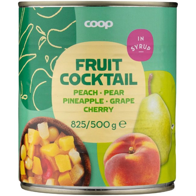 Фруктовый коктейль Coop в сахарном сиропе 825/500 гр