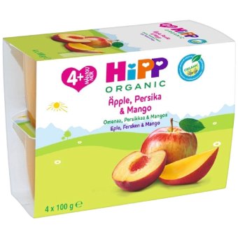 Пюре из фруктов HiPP Luomu (уп 4 шт) 400 гр яблоко, персик и манго с 4 месяцев
