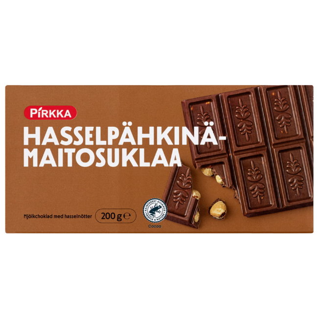 Шоколад молочный с цельным фундуком Pirkka 200 гр