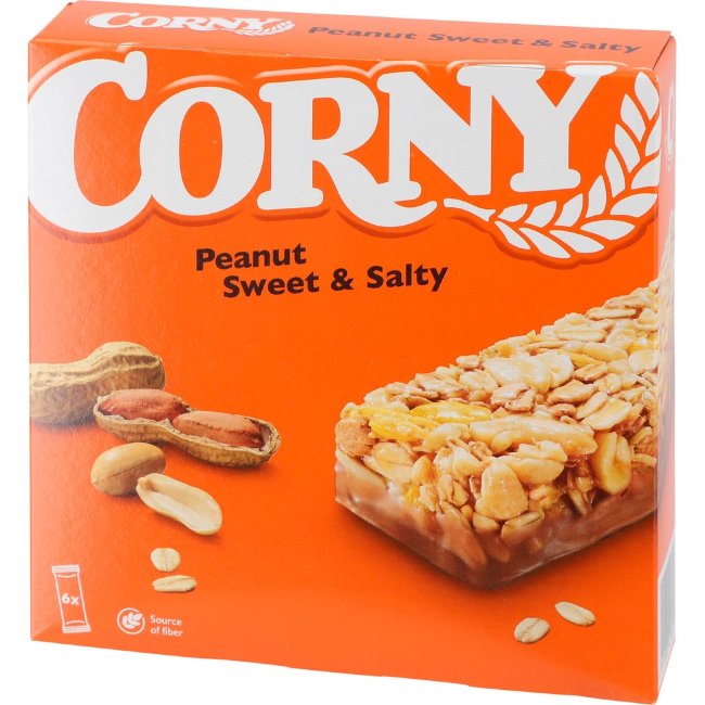 Снек-батончик с арахисом и шоколадом Corny Peanut сладкий и соленый (уп 6 шт) 150 гр