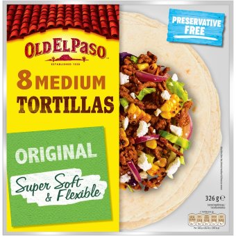 Мягкие пшеничные тортильи Old El Paso Medium оригинальные супер мягкие и гибкие (уп 8 шт) 326 гр