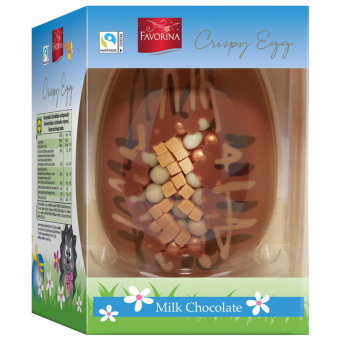 Шоколадное пасхальное яйцо Favorina Crispy Egg молочный шоколад с карамелью и декором 200 гр Шоколадное пасхальное яйцо Favorina Crispy Egg молочный шоколад с карамелью и декором 200 гр