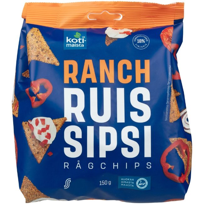 Ржаные хрустящие снеки Kotimaista Ranch Ruis Sipsi 150 гр