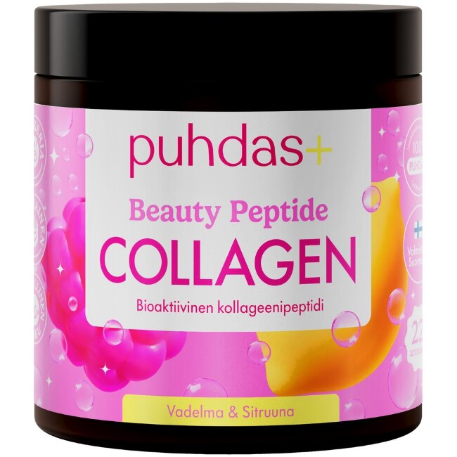 Пептидный коллагеновый порошок Puhdas+ Beauty с малиной и лимоном 80 гр