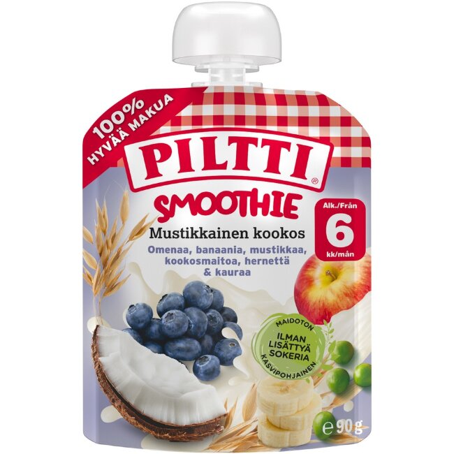 Смузи PILTTI с черникой и кокосом 90 гр (с 6 месяцев) порционный пакетик Смузи PILTTI с черникой и кокосом 90 гр (с 6 месяцев) порционный пакетик