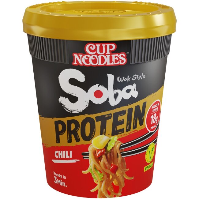 Быстрая лапша Nissin Soba Cup Protein с чили 93 гр, пикантная