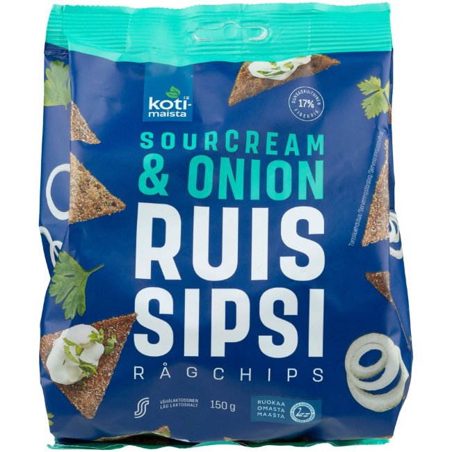 Ржаные чипсы Kotimaista Ruis Sipsi со вкусом сметаны и лука 150 гр