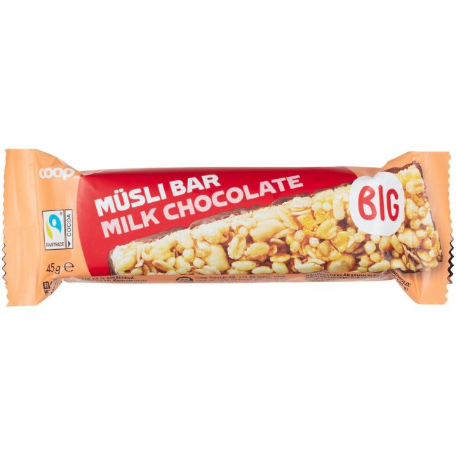 Мюсли-батончик Coop с молочным шоколадом 45 гр