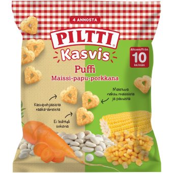Овощные снеки Piltti Kasvis Puffi 28 гр кукурузно-фасолево-морковные для детей от 10 мес
