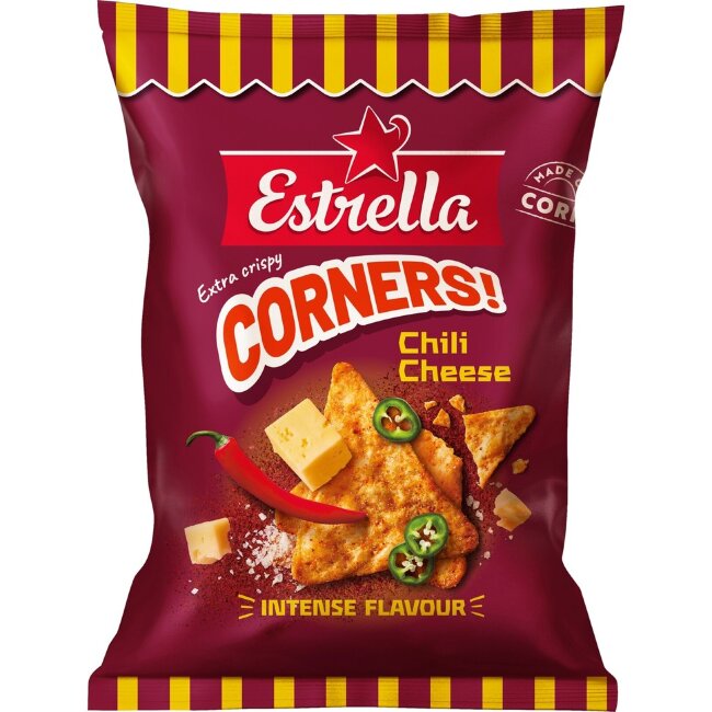 Кукурузные чипсы Estrella Corners с перцем чили и сыром 160 гр Кукурузные чипсы Estrella Corners с перцем чили и сыром 160 гр