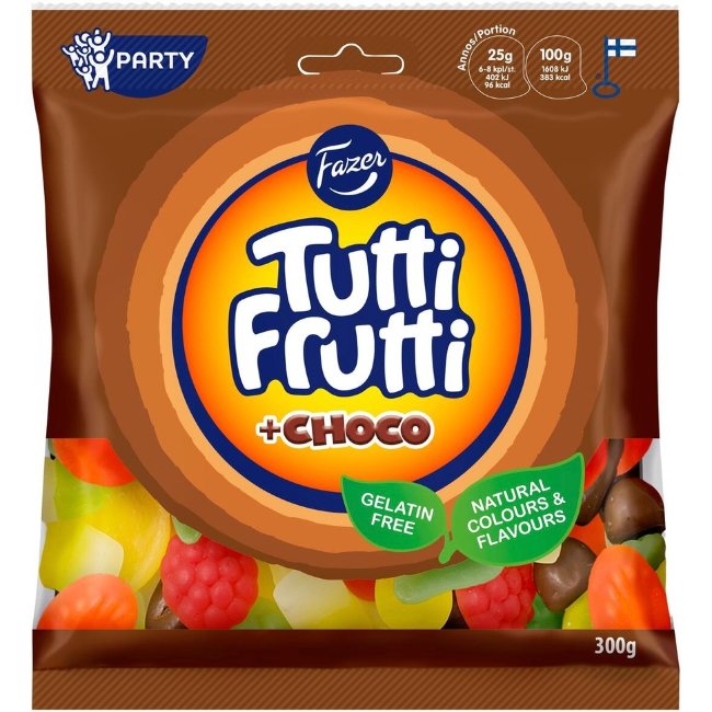 Жевательные конфеты с шоколадом Fazer Tutti Frutti +Choco 300 гр