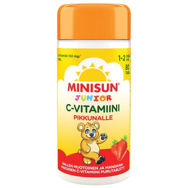 Витамин С для детей клубничный вкус C-vitamiini Junior жевательные таблетки 80 шт Minisun