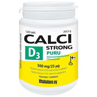 Витамины с кальцием Calci Strong PURU 500 мг + D3-vitamiini 25 мкг 120 жевательных таблеток Vitabalans