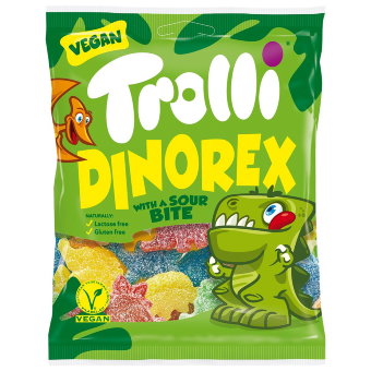 Конфеты жевательные Trolli динозавры в сахаре с кислинкой "DINOREX" 100 гр