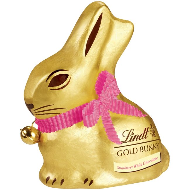 Фигурка из белого шоколада с кусочками сублимированной клубники Lindt GOLD BUNNY 100 гр