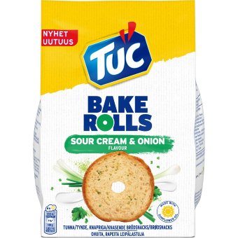 Хлебные хрустящие закуски TUC Bake Rolls со сметаной и луком 150 гр