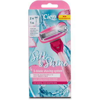 Женский бритвенный станок 5 лезвий Cien Silk & Shine с двумя кассетами