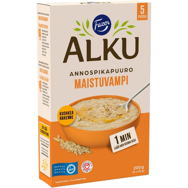 Порционная овсяная каша Fazer Alku Maistuvampi 200 гр (уп 5 шт) 40 гр