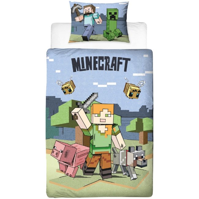 Детское постельное белье Minecraft (одеяло 150x210 + наволочка 50x60 см), многоцветное