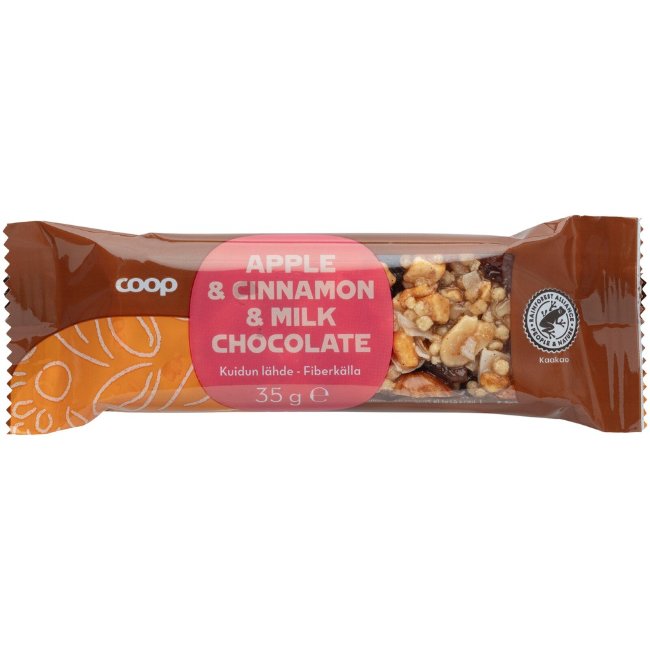 Орехово-фруктовый батончик Coop с яблоком, корицей и молочным шоколадом 35 гр