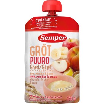 Semper готовая злаковая каша с яблоком и персиком, 6 мес. 120 гр