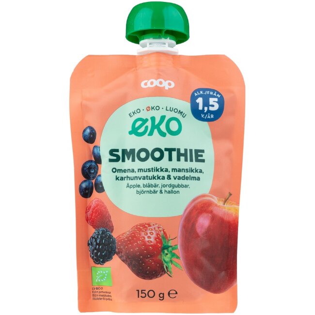 Смузи Coop Eko яблоко и ягоды органик 150 гр для малышей от 1,5 лет Смузи Coop Eko яблоко и ягоды органик 150 гр для малышей от 1,5 лет