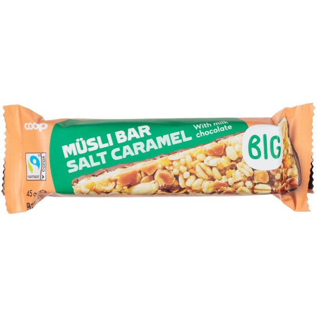 Мюсли батончик с солёной карамелью и молочным шоколадом Coop 45 гр