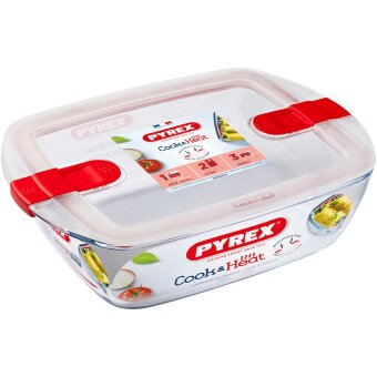 Стеклянная форма для выпечки Pyrex с крышкой Cook and Heat 2,5 л, пригодная для микроволновой печи