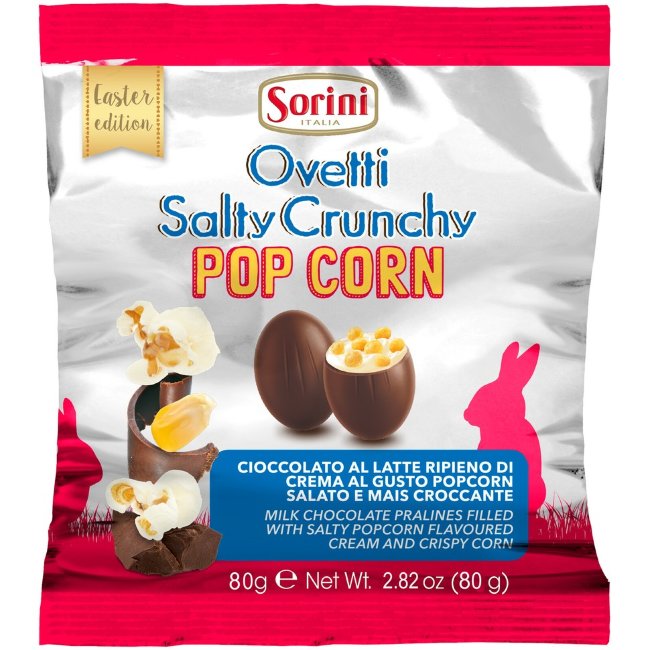 Мини-яйца в молочном шоколаде с начинкой попкорн Sorini Pop Corn Mini eggs 80 гр