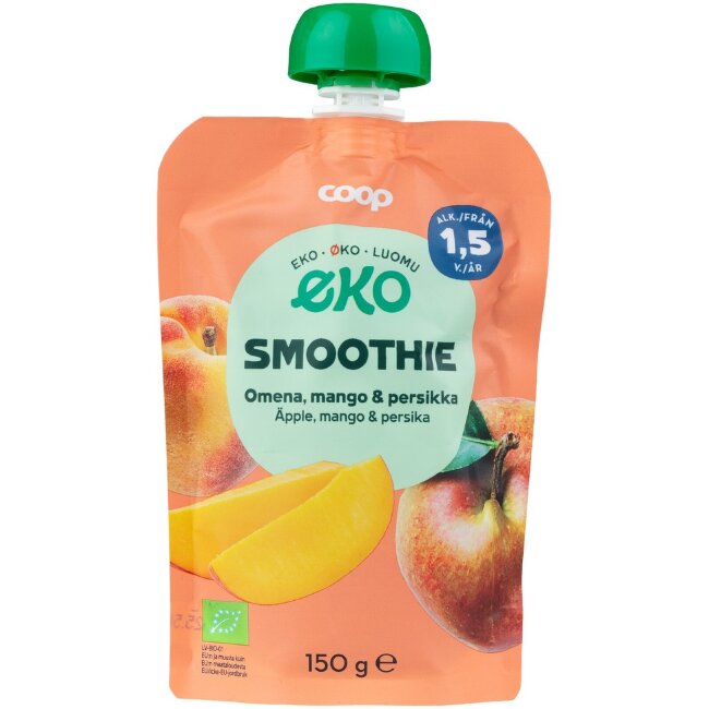 Органическое смузи Coop Eko с яблоком, манго и персиком 150 гр 1,5 года Органическое смузи Coop Eko с яблоком, манго и персиком 150 гр 1,5 года